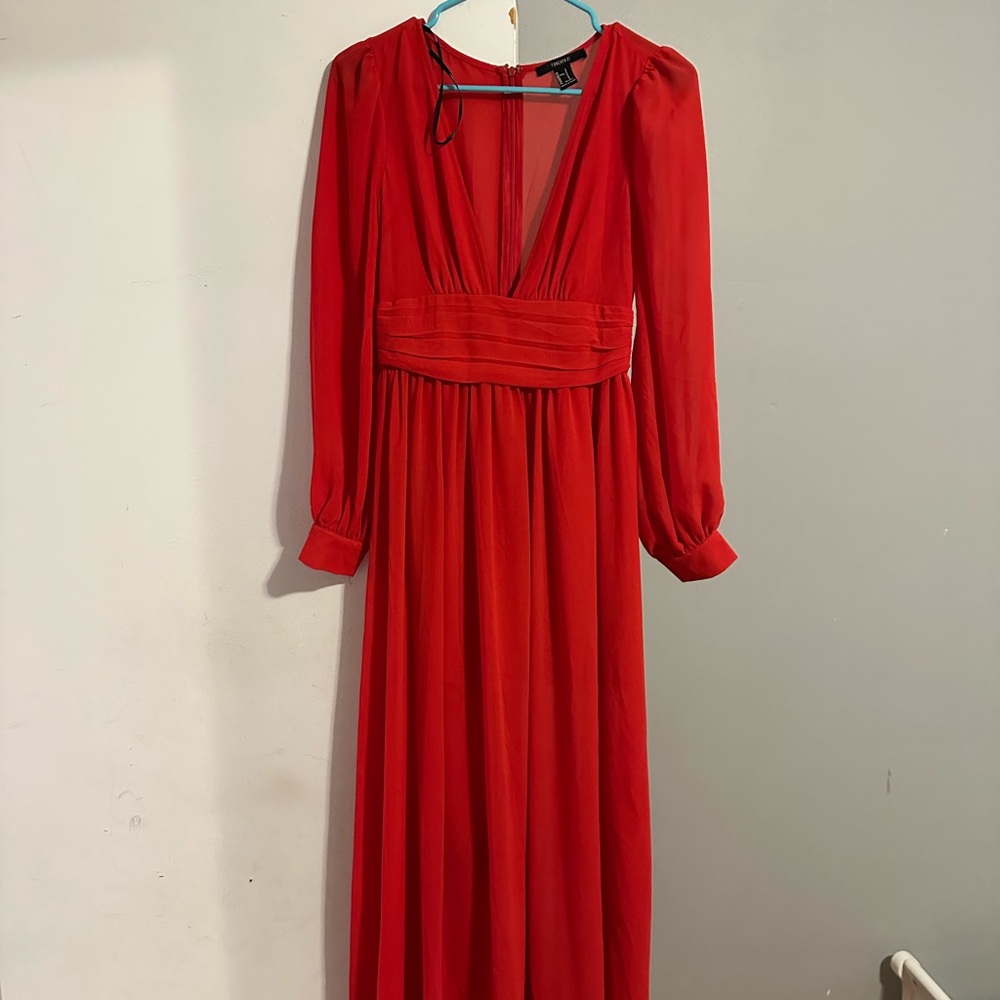 Forever 21 Vibrant Red Long Sleeve Dress
